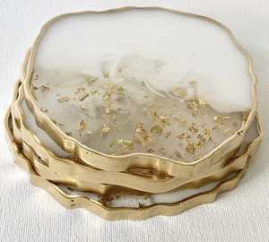 Handmade Resin <b>Wood</b> Coaster Set Square Shape Gold Leaf Glam Modern Design 350mm Diameter 5mm Thick <b>Table</b> <b>Mats</b> for Home Office - Product Image 6
