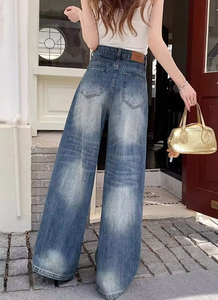 Mejor Oferta OEM Logotipo Personalizado Jeans Anchos de Cintura Alta para Mujer, Ajuste Regular, Diseño de Lazo, Desgastados, Transpirables - Product Image 4