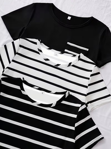 Striped Print Casual Women's Infant Pajama Set Short Sleeve TEE Shorts ODM Cotton Fall Winter Outdoor Clothes Bangladesh - Product Image 4