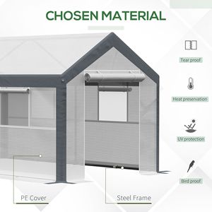 Invernadero Ecológico 12x7 Tipo Túnel con Ventanas Enrollables Blancas y Gris Oscuro, Puerta de Malla con Cremallera, Vidrio Templado y PE para Cultivo - Product Image 4