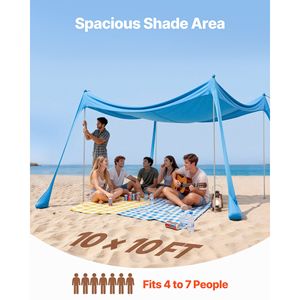 Tenda da Spiaggia Portatile con Protezione UPF50+, Altezza 6,6 Piedi, 10x10 Piedi, Gazebo Facile da Montare con 4 Sacchi di Sabbia e Pali di Stabilità - Product Image 2