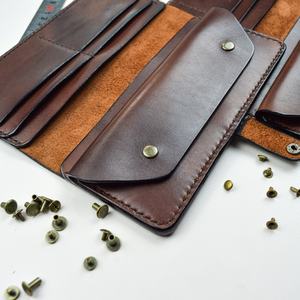 กระเป๋าสตางค์แบบยาวพับสองพับหนังแท้สีน้ำตาลสีน้ำตาลแบบวินเทจกระเป๋าคลัทช์ใส่ธนบัตรสำหรับผู้ชายและผู้หญิงพร้อม LSW-0098เปิดปิด - Product Image 6