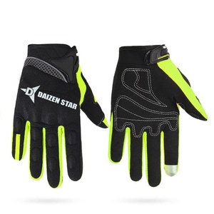 Gants de course antidérapants en polyester à doigts complets, noirs et vert fluo, compatibles écran tactile, unisexe, pour motocross et cyclisme, fermeture à enfiler - Product Image 1