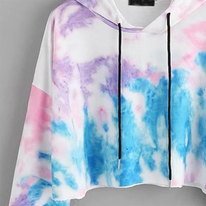 Sudadera con Capucha Corta Tie Dye para Mujer, Sudadera con Capucha Corta en Tonos Pastel, Sudadera con Capucha de Manga Larga para Mujer, Rosa, Azul, Morado, Logotipo Personalizado OEM - Product Image 5