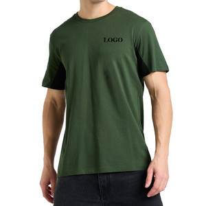 T-shirt en coton vert pour homme, col rond, manches courtes, coupe classique, couleur unie, jersey décontracté, design uni, respirant - Product Image 1