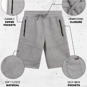 Shorts en molleton épais pour homme avec cordon de serrage, poches zippées, style streetwear, décontracté, coupe ample, taille élastique - Product Image 6
