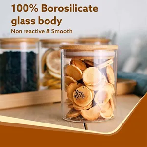 Frasco de Vidrio de Borosilicato para Almacenamiento de Alimentos con Tapa de Bambú, Recipiente Cilíndrico Hermético para Conservación de Alimentos Secos en la Cocina - Product Image 2