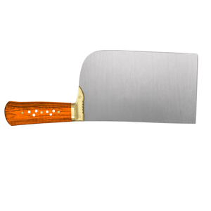 Cuchillo de carnicero profesional PK-DR de alta resistencia, hoja ancha plateada, mango de madera naranja, empuñadura dorada, cuchillo para cortar carne - Product Image 3