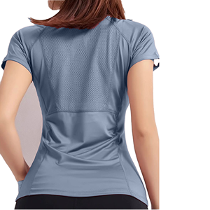 <b>Women's</b> Fitted Short Sleeve Crew Neck <b>Mesh</b> Back Breathable Sport <b>Top</b> Solid Color All Seasons Athletic Shirt - Product Image 5