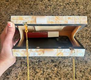 Antique Vintage purse Wedding Crossbody Clutch Gold-Plated Polished Sculpture <b>Bag</b> White Beige Envelope Sling Design - Product Image 6