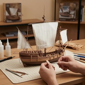 Modèle de bateau à voile en bois fait main, décoration murale de style pirate rustique pour le salon - Product Image 3