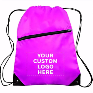 <b>Drawstring</b> Backpack Gym Sports Bag with Front Zipper Pocket and Inner Pocket Cinch Sack String Backpack - Product Image 3