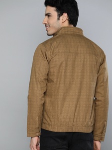 Men's Brown Corduroy Bomber <b>Jacket</b> Stand Collar Zipper Front Casual Solid Color Slim Fit Badge Decoration Autumn Wear - Product Image 4