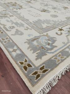 Tapis en laine noué à la main, style Oushak, motif floral, couleur ivoire beige vert sauge, tapis fait main, grand tapis traditionnel pour salon - Product Image 4