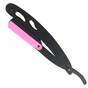 Rasoir droit pliant professionnel à manche rose, lame en acier inoxydable, outil de barbier pour le rasage du visage, faible MOQ, vente en gros, rasoir OEM - Product Image 1