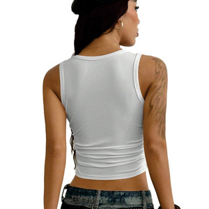 Customized Women’s Luxury Rhinestone Ribbed Crop Tank <b>Top</b> Custom Slim Fit Sleeveless Streetwear Camisole Fashion Women's Shirts - Product Image 5