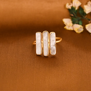 Natural Rainbow Moonstone Triple Bar Gold Plated Brass <b>Adjustable</b> <b>Ring</b> for Women - Product Image 1