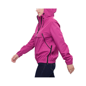 <b>Pink</b> Unisex Windproof Hooded Quarter-Zip Rain <b>Jacket</b> Casual Spring Lightweight Polyester Coat with Zipper Closure Regular Fit - Product Image 2