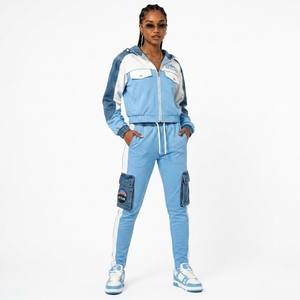 Conjunto de Dos Piezas de Ropa Urbana para Mujer, Chaqueta Oversize con Paneles de Mezclilla y Pantalones Casuales de Corte Holgado - Product Image 2