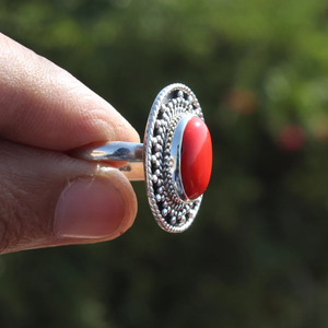 Bague en corail rouge naturel, bijou en pierre précieuse de corail naturel, bague bohème tendance, cadeau pour elle - Product Image 3