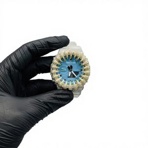 Reloj Analógico Digital con Incrustaciones de Piedras, Esfera Azul, Tono Dorado, Estilo Urbano de Lujo - Product Image 1