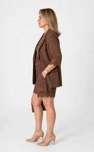 Ensemble blazer et short marron pour femme, découpé au laser, 2 pièces, style bureau - Product Image 2