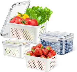 Rectangular Plastic Food <b>Containers</b> With Lids <b>Stackable</b> Ventilated Bins For Fresh Produce <b>Storage</b> 1-5L Capacity - Product Image 4