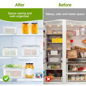 5pcs Stackable Food Storage <b>Containers</b> with Leakproof Lid and Removable Drain Basket Fruit Vegetable Organizer for <b>Fridge</b> - Product Image 2