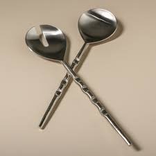 Contemporary Metal Salad Serving <b>Set</b> With Mother Of Pearls Handle <b>Flatware</b> Collection for Banquet and Kitchen Use - Product Image 2