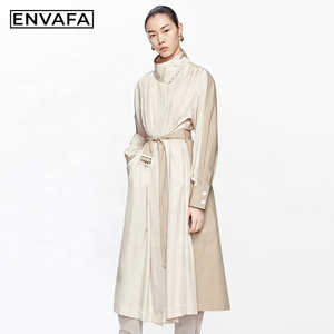 Abrigo Largo de Mujer con Costuras en Contraste, Estilo Gabardina, de Alta Gama, para Primavera y Otoño - Product Image 1