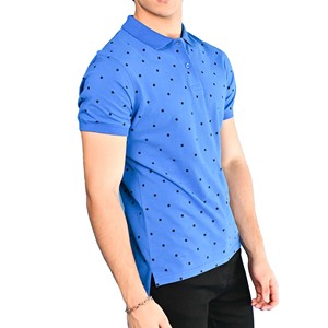 Polo de Manga Corta con Estampado de Lunares Azules para Hombre, Corte Regular Informal, Tela Oxford, Diseño Transpirable - Product Image 1