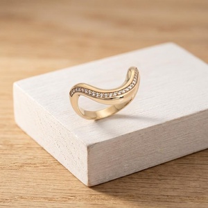 Lab Grown Round Brilliant Diamond Curve Ring 10K 14K 18K Solid Gold Curved <b>Wedding</b> Band Perfect Anniversary Stackable Wave Ring - Product Image 4