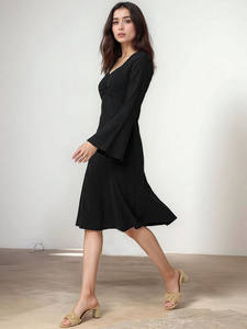 Nouvelle Robe Midi Formelle pour Femme Grande Taille, en Coton Slub Tissé à Impression Numérique Florale, Col en V, Manches Longues, Style Western, Écologique - Product Image 2