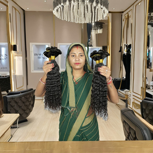 100% brut pas cher vierge naturel noir couleur bouclés faisceaux non transformés indien Temple Extensions de cheveux humains - Product Image 1