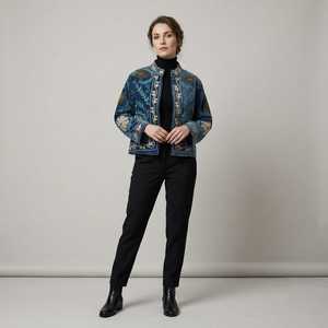 Women's Hand Embroidered Cotton Floral Velvet Short Coat Boho Mandarin Collar Full Sleeve Cotton Lining Spring Autumn Winter - Product Image 1