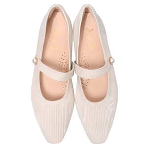 Chaussures plates en tricot extensible pour femmes Ann'S, ballerines confortables, chaussures plates Mary Jane, couleur beige - Product Image 4