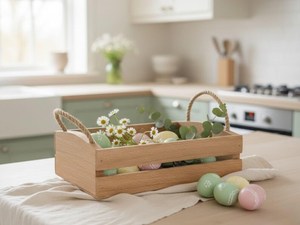 Panier de rangement en bois moderne et écologique avec poignées, durable, multi-usages, boîte de rangement décorative pour garde-manger, buanderie, chambre à coucher - Product Image 5