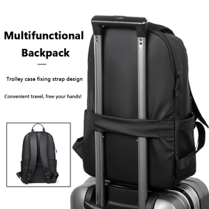 Minimalist PU Leather Anti-theft <b>Backpack</b> Zipper Closure Water Resistant 20-39L Capacity Polyester <b>Computer</b> Interlayer Unisex - Product Image 4