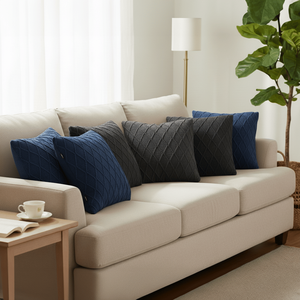 Juego de 6 Fundas de Almohada SOGA de 45 cm, 3 en Color Gris Carbón con Tejido de Cable y 3 en Color Azul Marino con Tejido de Diamantes para Sofás de Sala de Estar - Product Image 2