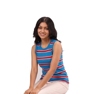 Camisetas sin mangas con estampado de rayas para mujer, top de verano sin mangas liso, camiseta sin mangas de verano para mujer, top de punto acanalado para mujer - Product Image 3