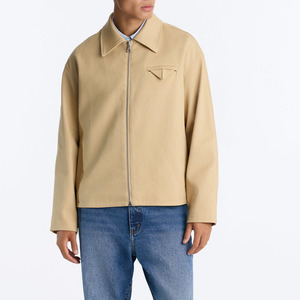 Veste en coton beige pour homme, fermeture éclair, col rabattu, couleur unie, manches longues, coupe classique, vêtement d'automne, veste Harrington pour homme - Product Image 1