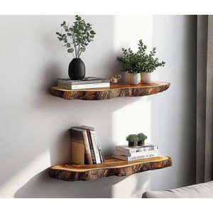 Estante Flotante de Madera de Teca Dorada Premium |   Almacenamiento Minimalista Invisible con Montaje en Pared 60x20x8cm para Sala de Estar - Product Image 1