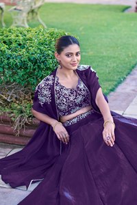 Lehenga Choli morado bordado con chal y dupatta, conjunto de 3 piezas para mujer, listo para usar, ropa tradicional india para bodas. - Product Image 4