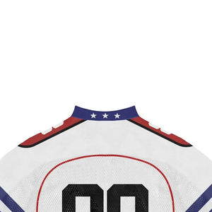 Maillot de hockey sur glace personnalisé sublimé blanc rouge bleu en mesh col en V manches courtes unisexe adulte respirant vêtements de sport - Product Image 5
