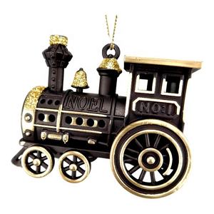 Décoration de Noël et du Nouvel An unique pour la maison, ornement de train 3D en acrylique plaqué or noir mat, emblème d'arbre, clé - Product Image 1