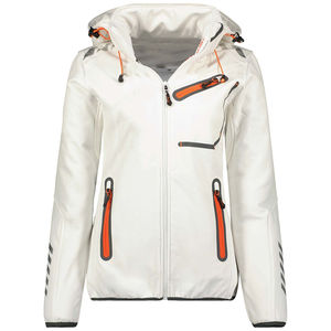 <b>Women's</b> <b>White</b> Hooded Waterproof <b>Jacket</b> With Orange Zippers Full Sleeve Utility Style Winter Wear - Product Image 1
