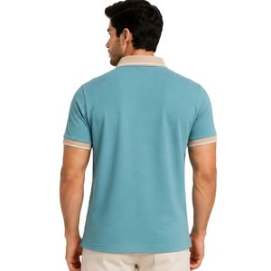 Camiseta Polo Personalizada Azul Cielo y Beige para Hombre, Manga Corta, Informal, para Golf, OEM, Marca Privada, Transpirable, Uniforme, Venta al Por Mayor - Product Image 2