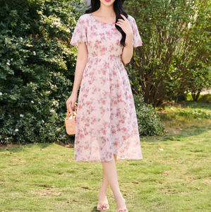 Robe longue en mousseline de soie à fleurs élégante pour femmes - Robes de soirée décontractées printemps-été - Product Image 6