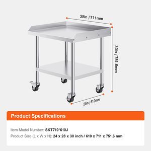 24 X 28 X 30 Inch Commercial <b>Kitchen</b> Steel Worktable Stainless Steel Food <b>Prep</b> Worktable 4 Wheels Casters 3-Sided Commercial - Product Image 4
