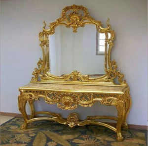 Luxury copper carved wooden vanity console <b>table</b> with floral carved worked available at wholesale prices. - Product Image 3